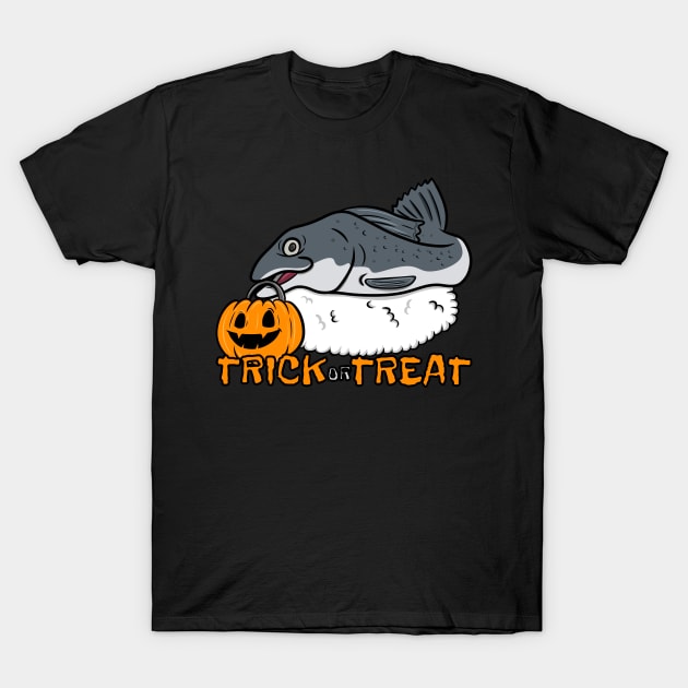 Funny Salmon Sushi Trick or Treat Halloween T-Shirt by blacklines